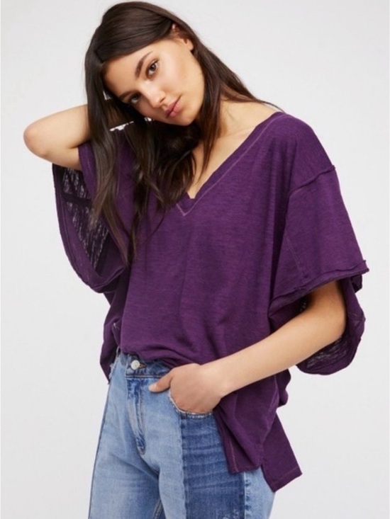 Free People Tops - Free People (We the Free) V-Neck Oversized Tee in Purple